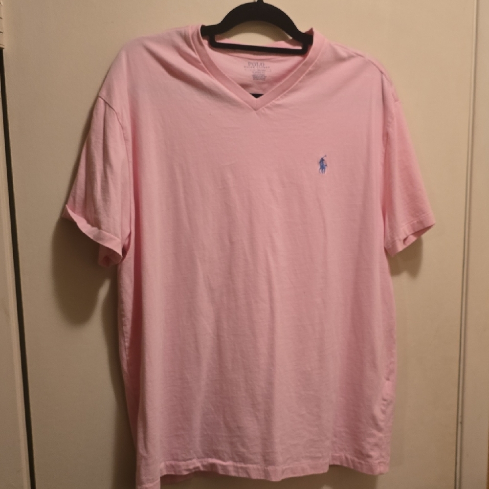 Polo by Ralph Lauren Men's Pink V-Neck T-Shirt